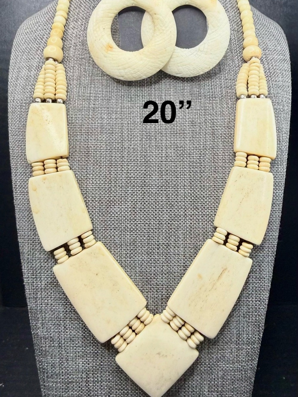 84. Handcrafted Cream Statement Necklace and Hoop Earring Set